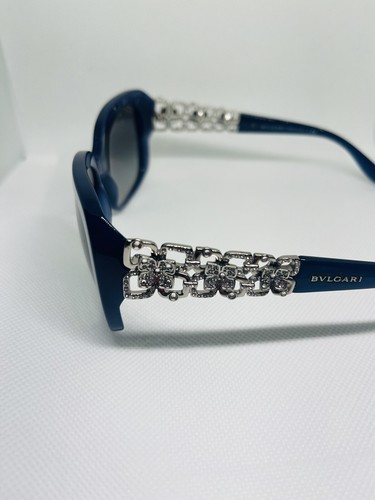 BVLGARI 8167-B Navy Blue Grey Gradient Crystal Flower Women's 55mm Sunglasses - Picture 3 of 9
