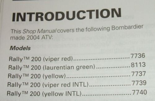 Bombardier 2004 Rally 200 Service Manual Atv Quad Shop Repair - Bild 3 von 6