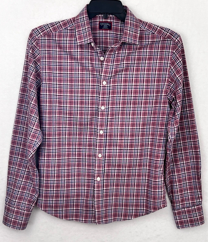 UNTUCKit Dress Shirt Mens Small Mauve White Blue Plaid Wrinkle Free Cotton LS - Picture 1 of 9