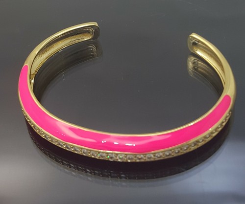18K Gold Filled Stunning Italian Simulated Diamond 18ct GF Open Bangle 6cm - Picture 5 of 11