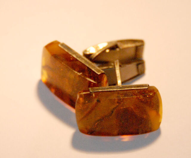 CUFFLINKS ANTIQUE USSR SILVER 875 WITH LARGE AMBER 10.88 g CUFFLINKS ANTIQUE USSR SILVER 875 WITH LARGE AMBER 10.88 g