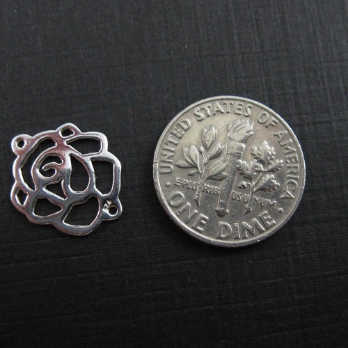Sterling Silver Charms-Connectors-Rose Charm or Links, Rose Connectors-15mm-3pcs - Picture 2 of 3