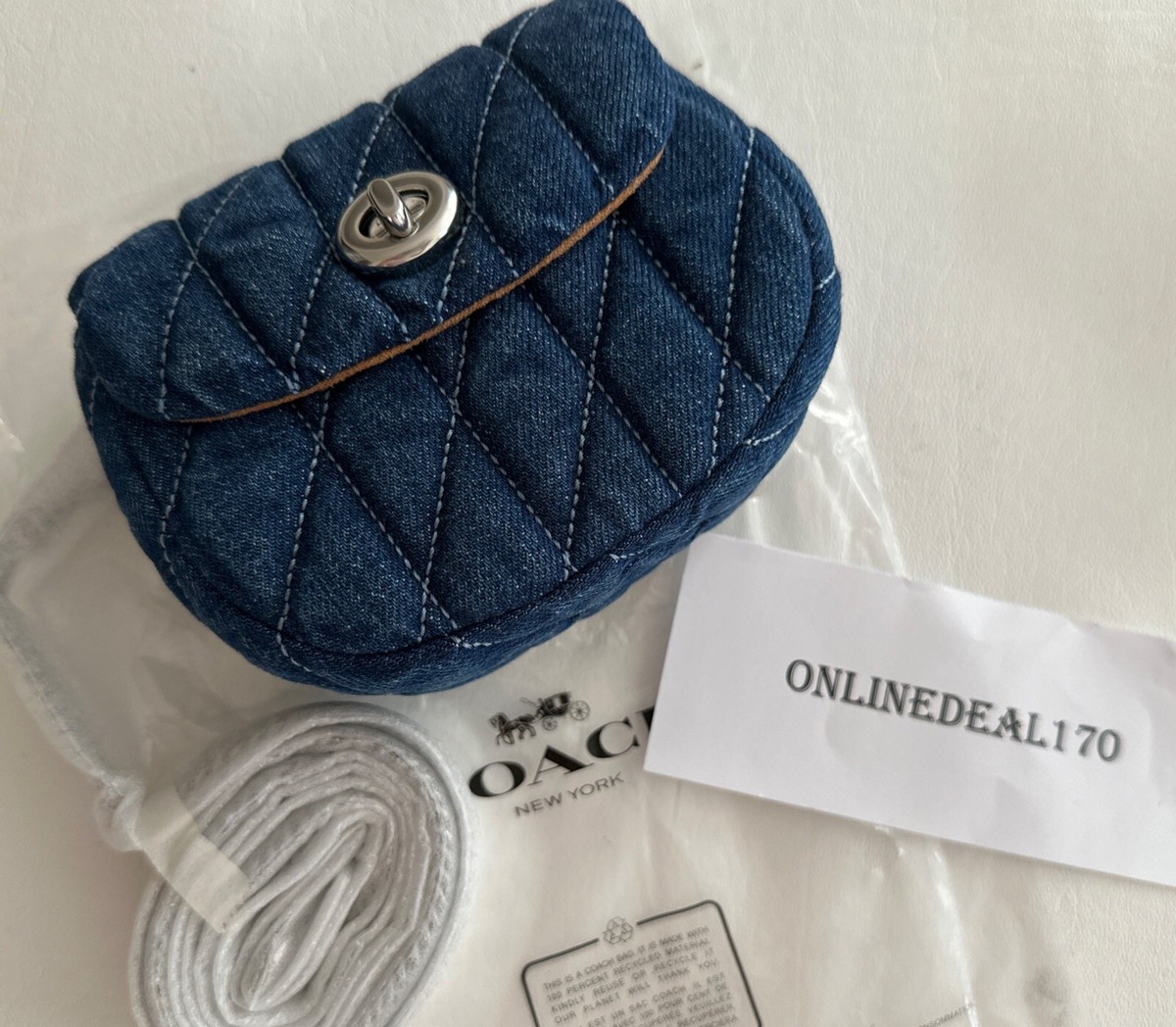 NWT Coach Turnlock Card Case Quilting CAL34 Denim mini Bag Purse