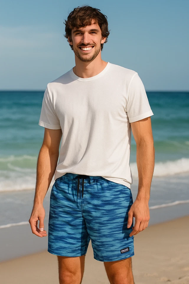 Pantalones Cortos de Natación Patagonia L Bolsos Azul Rayas Forrados Baúles Trail Sostenibles Foto 2 de 4