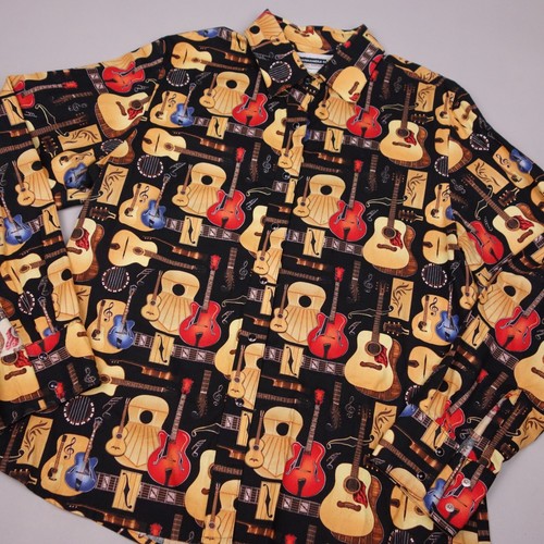 Panhandle Slim Button Up Shirt Womens Large Black Pearl Snap Guitar Music Print - Picture 2 of 8