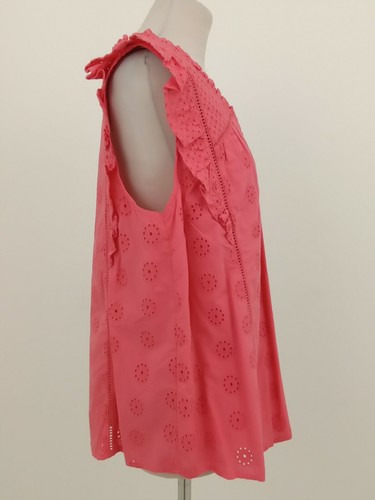 M&S Collection Sleeveless Top Coral Cotton Broderie Anglais V Neck NWOT F1 - Picture 4 of 9
