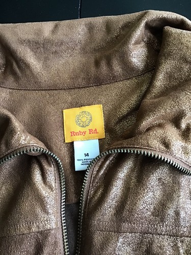 Woman’s Vtg Bomber Jacket 14 Lightweight Brown sheen Full zip 90’s Retro - Picture 8 of 18