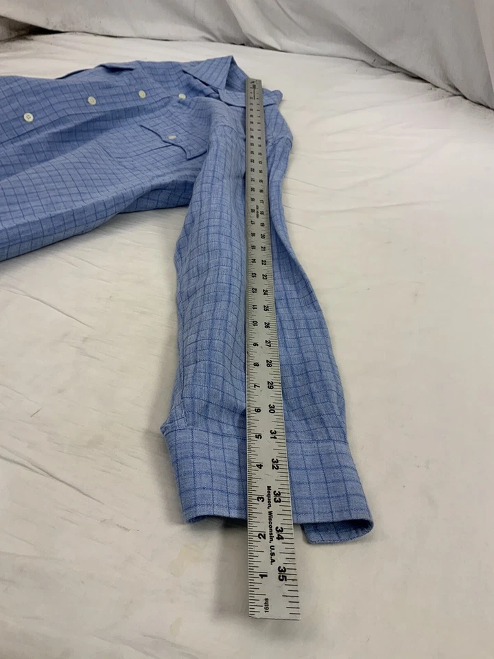 Camisa Oxford Alex Cannon M Azul Cuadros Lino Algodón India YGI N2-127 Foto 4 de 4