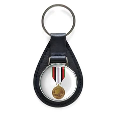 Afghanistan Campaign Medal Black Leather Keychain Silver Keyring Military Gift