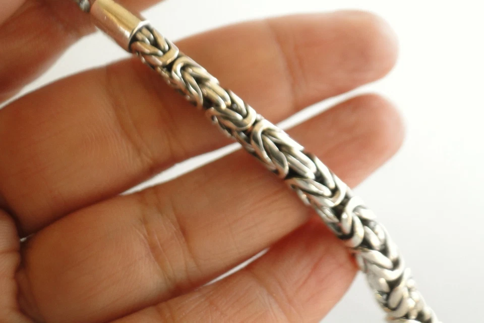 Graduated Bali Byzantine Chain No Stone 925 Sterling Silver Toggle Bracelet - Image 4 of 4