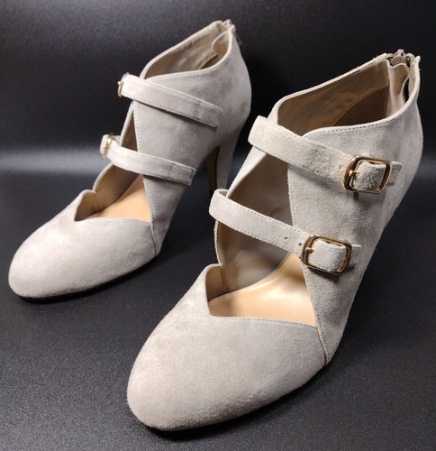 Bella Vita Niko Double Buckle Pumps Beige Kid Suede Women's 10 WW *Flaws* - Picture 3 of 22