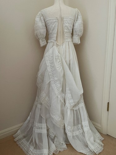 Vintage 60s off-white cotton lace wedding dress train size xs to s - Picture 6 of 24