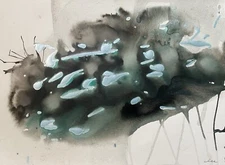 Abstract Mixed Media Ink Watercolor Painting On Paper 11 X 15” Contemporary