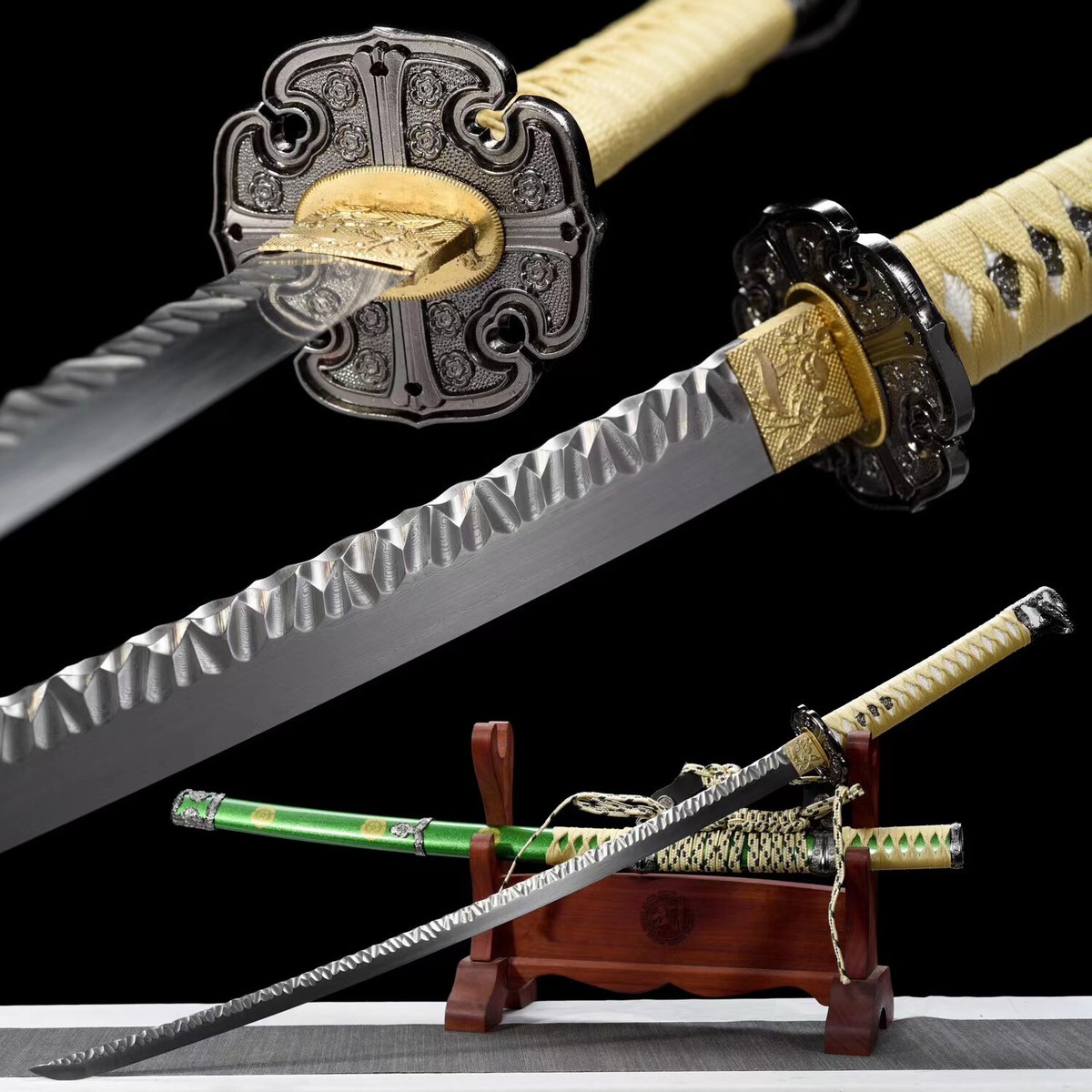 Sharp Oda Nobunaga Tachi Sword Damascus Steel Stone Pattern