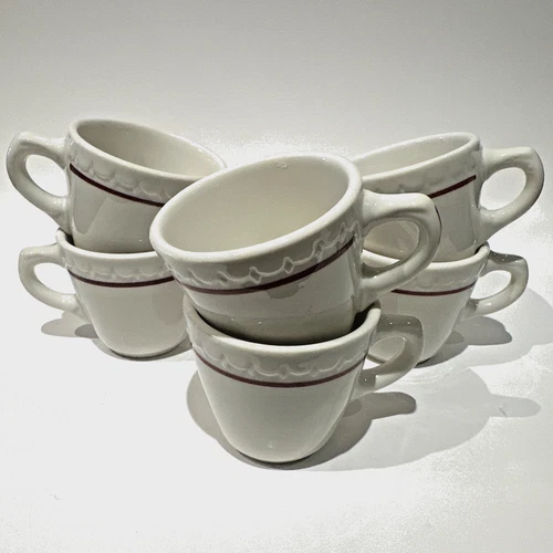 Syracuse China Restaurant Ware 1959 Red Stripe Econo-Rim Coffee Cups Set of 6