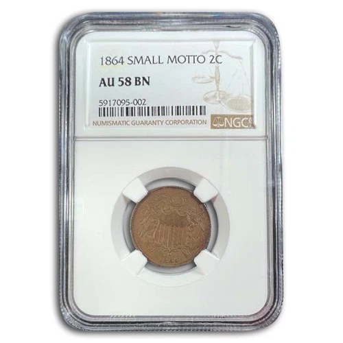 1864 Two Cent Piece Small Motto AU-58 NGC (Brown)