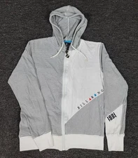 Billabong Hoodie Mens Small White Striped Retro Y2K Full Zip Embroidered Logo