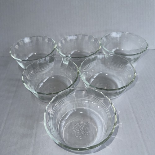 Pyrex Clear Glass Custard Cups 463 Scalloped Edge 175ml Vintage Corning Set Of 6