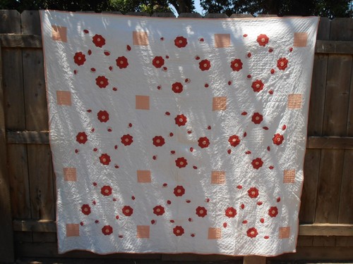 Antique Durham Quilt Appliquéd Red Flower Cotton Batted Hand Stitched 74 X 80 - Bild 15 von 17