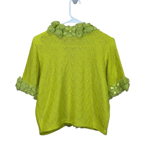 Michael Simon Lime Green Beaded Cardigan, Size Large, 100% Cotton EUC - Picture 2 of 5