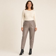 Old Navy Women's Large Taupe Faux Leather High Rise Pull-On Tapered Pants