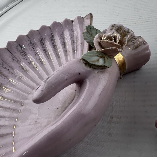 2 Vintage Victorian Pink Ceramic Ladies Hand Holding Fan Trinket Soap Dish Flaws - Picture 9 of 10