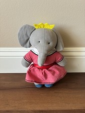 Vintage Babar Queen Celeste Elephant stuffed dressed doll w/Crown 10" GREAT