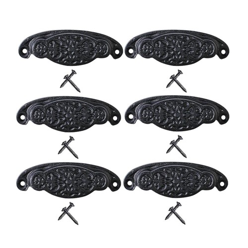 Cabinet Pulls3 3/4 in. Black Wrought Iron Floral Design Ring Drawer Pulls wit...