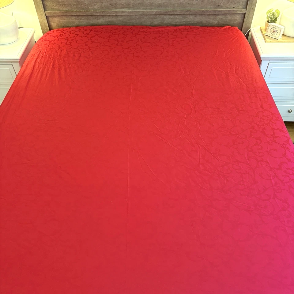 Sábana Ajustable Cuddledown Queen Jacquard Satén Algodón Rojo Carmesí Lujo Nueva de Lote Antiguo Foto 4 de 4