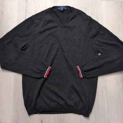 FRED PERRY Pullover Mens Size 96CM 38 V-Neck Black Fred Perry Mens Long Sleeve