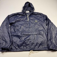 Vintage Lacoste Jacket Mens Medium Navy Nylon Pullover Windbreaker Hooded 90s