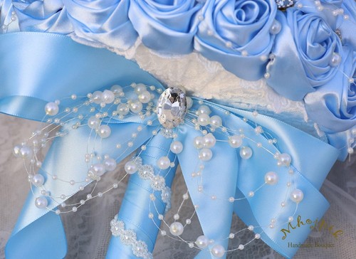 Ramo de boda nupcial broche redondo bling ramo lanzamiento rosa artificial... - Imagen 8 de 8