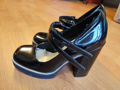 Steve Madden zweimal schwarz Lack klobig High Heel Plateau Mary Jane Größe 8