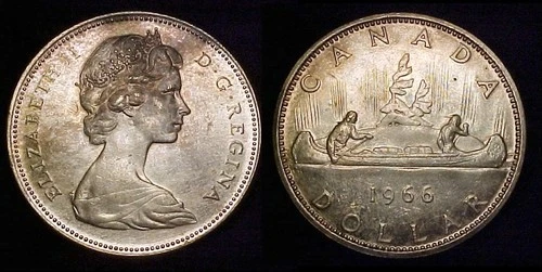 CANADA 1966 Silver Dollar AU *Toned*