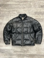 Vtg Schott Down by Schott Puffer Leather Jacket Size 38 Black Made in USA Goose