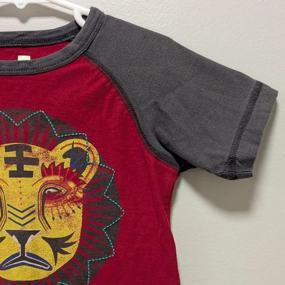 Tea Collection Boys Size 4 Raglan Lion Graphic Tee Red Gray Short Sleeve - Image 4 of 4
