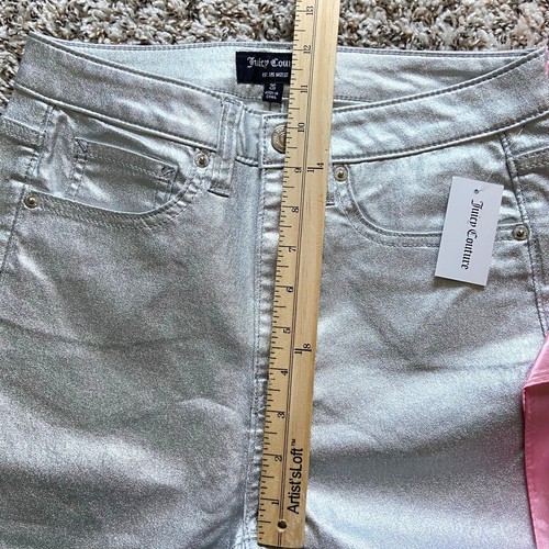 Juicy Couture High Rise Coated Skinny Jean Women's 26 Silver Stretch Bandanna - Picture 7 of 9