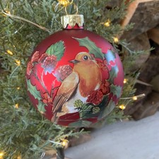 8cm Red Robin Glass Christmas Tree Bauble Painted Gisela Graham  Decoration