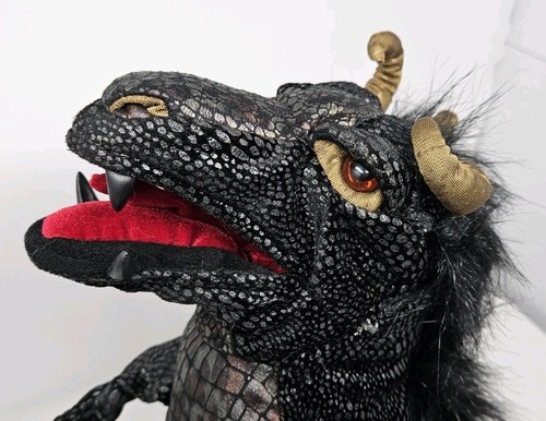 Folkmanis 24" Full Body Black Dragon Hand Puppet Expanding Wing Span Works Plush - Imagen 4 de 23