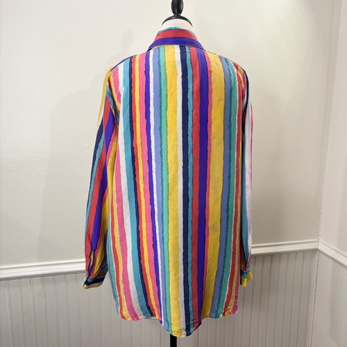 Camisa Patchington Talla L 100% Seda Arco Iris Rayas Abotonada De Colección DEFECTOS - Imagen 3 de 18