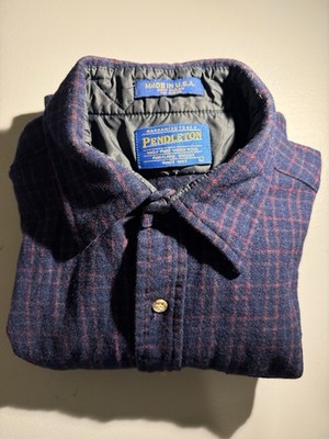 VTG 80s Pendleton Wool Blue Red Check Button Up Flannel Shirt Size L Outdoors