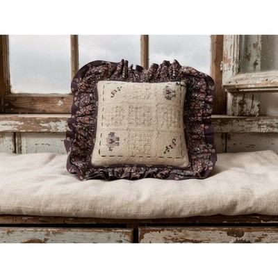 VNT Primrose Cottage Embroidered Square Throw Pillow Floral Ruffle Farmhouse