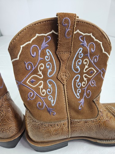 Ariat Fat Baby Stiefel Damen 7.5B braun Leder Blumen lila bestickt eckig - Bild 9 von 16