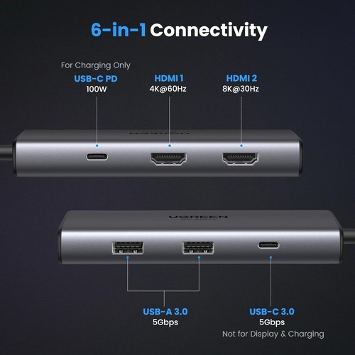 UGREEN Docking Station Revodok 206 USB C Hub 6-in-1 with Dual 4K - Picture 6 of 9
