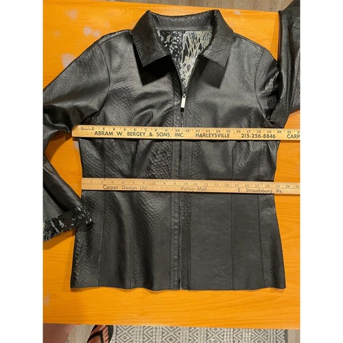 Chicos Leather Black Grey Snake Animal Print Lightweight Blazer Jacket Zip L 12 - Picture 7 of 9