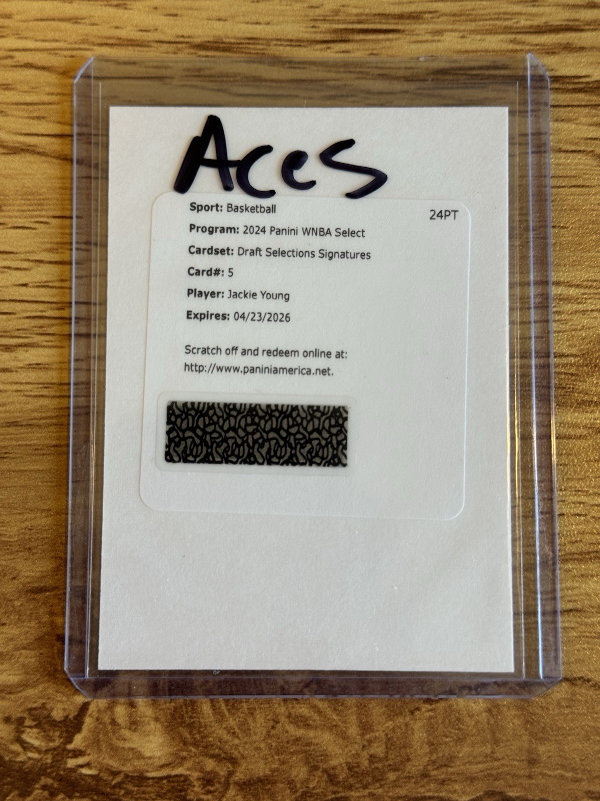 2024 Panini WNBA Select Jackie Young Draft Selections Signature Auto Redemption