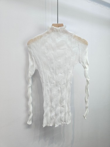 Mujer Manga Larga Medio Cuello Alto Delgado Delgado Camiseta Prendas para el torso Plisado Elástico Primavera - Imagen 6 de 43