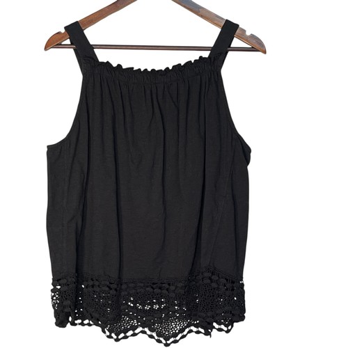 Democracy Women's XL Black Sleeveless Tank Top Crochet Trim Ruffle Neck - Picture 2 of 8