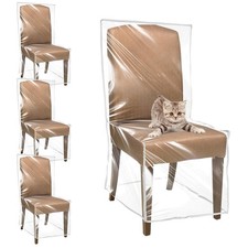 4 Pack Plastic Dining Room Chair Covers with Backrests Clear PVC Seat Protect...