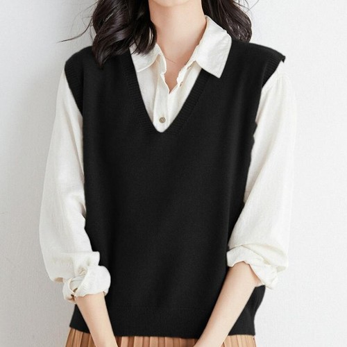 Lady Knitted Shirt Vest Tank Top Knitwear Jumper Sweater Pullover Casual - Picture 10 of 19